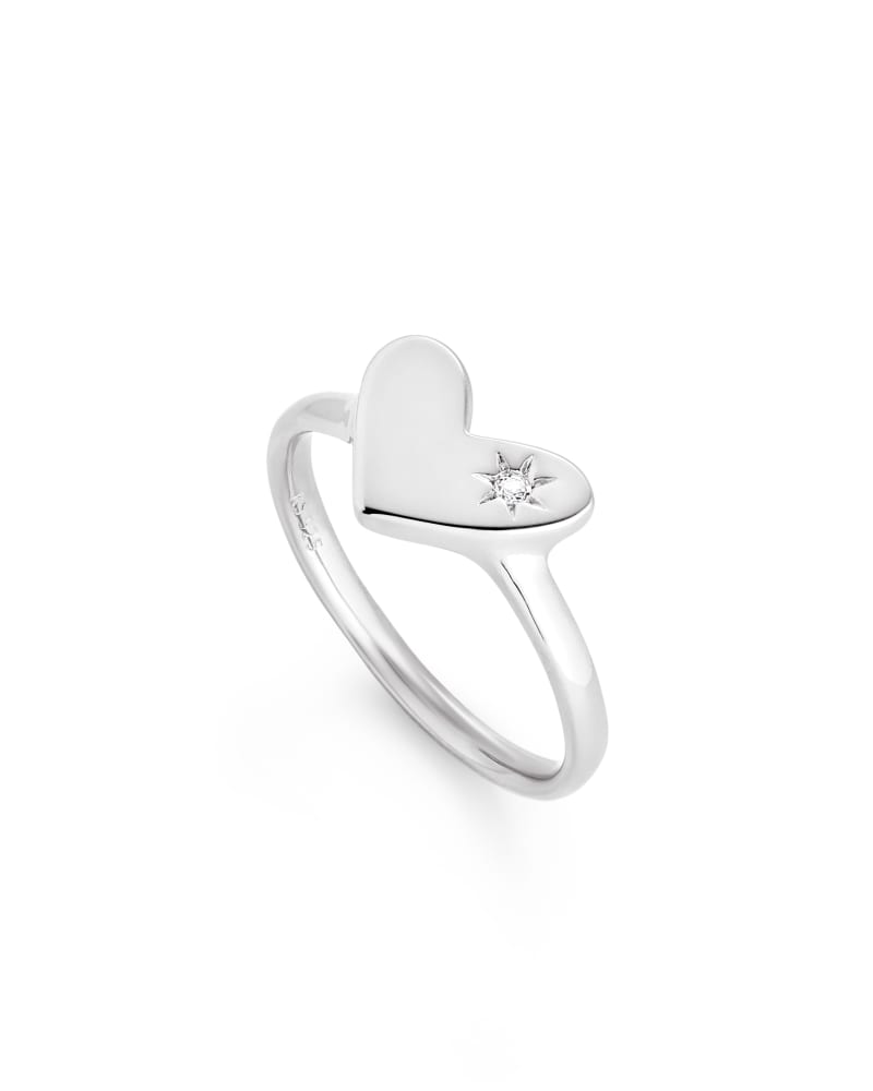 Ari Heart Sterling Silver Band Ring in White Sapphire image number 1